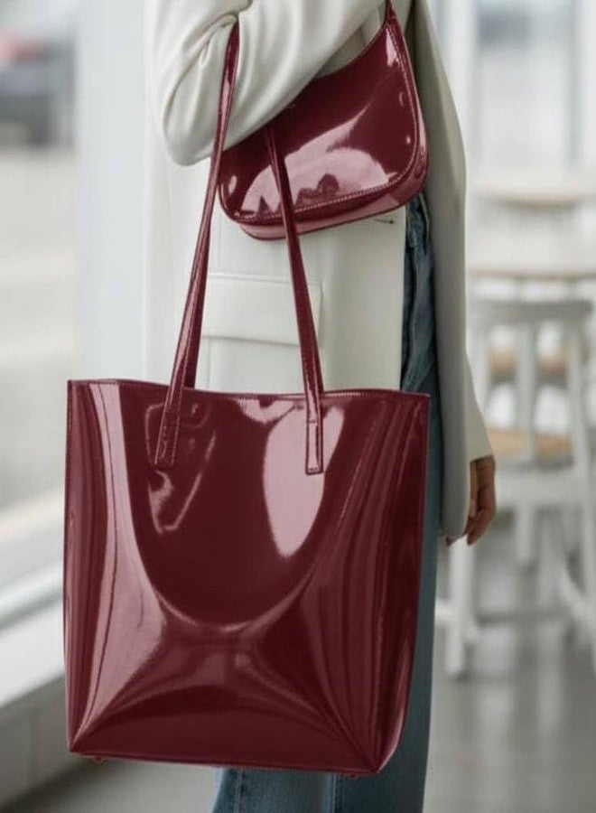 HaveGlam Stylish Tote Bag with Mini Shoulder Bag Combo for Women | PU Leather Handbag Set | Office, Travel, College, Casual Use | Trendy Girls Purse & Sling Bag Combo (Maroon) - Image 4